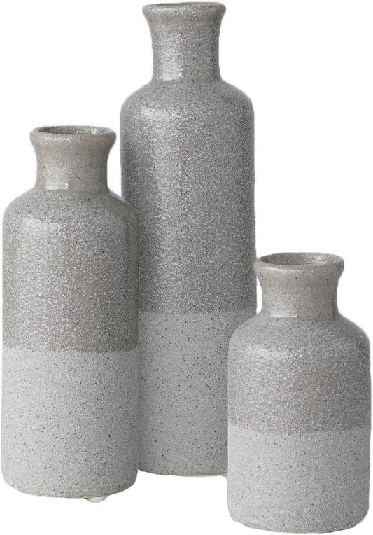 Two-Toned Grey Ceramic Vase Set, Farmhouse Decor, Home Decorative Vases for Your Kitchen, Bedroom, Office, Living Room, Bathroom, & Shelf Centerpiece Table Decorations (CM2859)